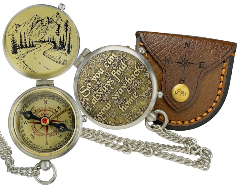 MAH Handmade Brass Compass â€“ â€œSo You Can Always Find Your Way Back Homeâ€ or â€œBack to Meâ€ Quote Gift for Son, Daughter, or Partner â€“ Romantic Gift or Family Keepsake for Graduation, Travel, Farewell Gift - Image 1